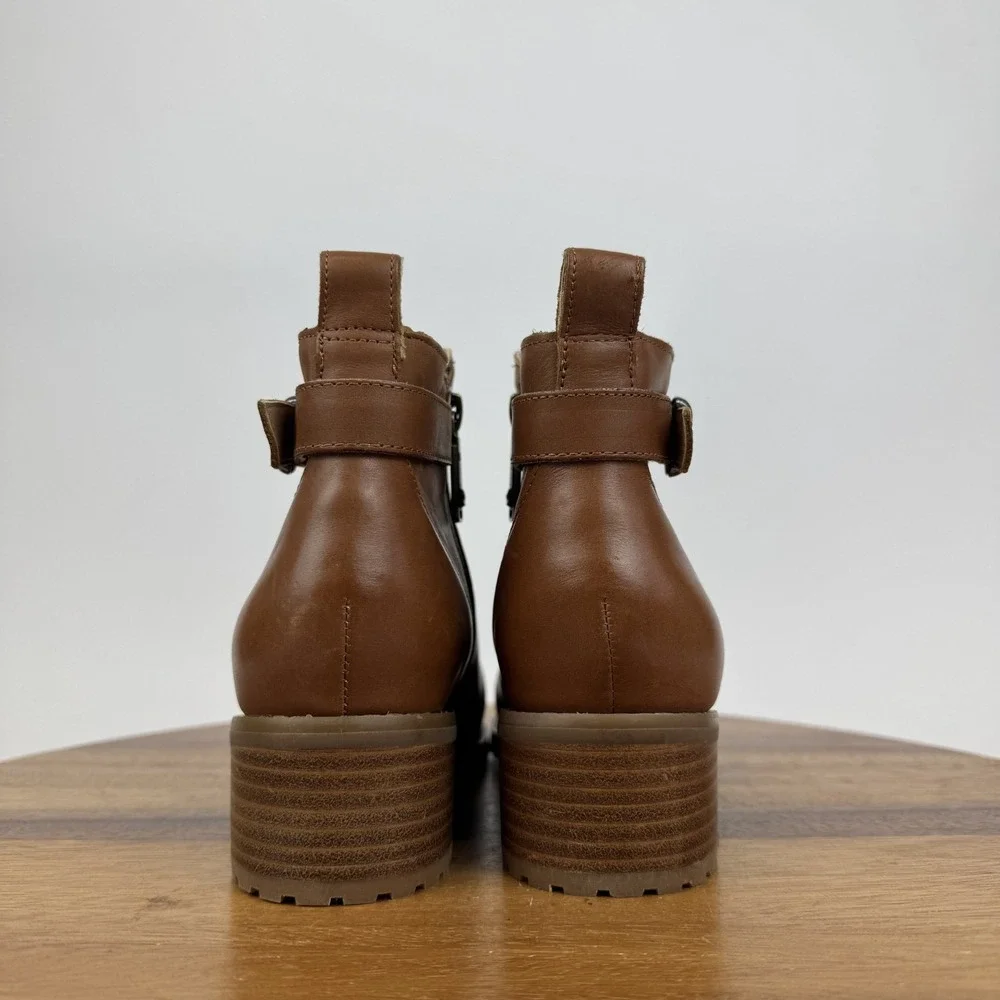 New Womens Blondo‎ Sullivan Brown Leather Heeled Waterproof Ankle Boots Size 7 M